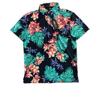RLX Ralph Lauren Men's Size M Short Sleeve Floral Button Down Golf Polo Shirt